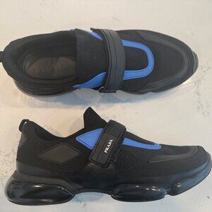 Authentic Prada Cloudbust low top trainers, black and blue color, 10 US size.